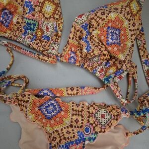 Luli Fama Mosaic Bikini Set in Orange and Blue